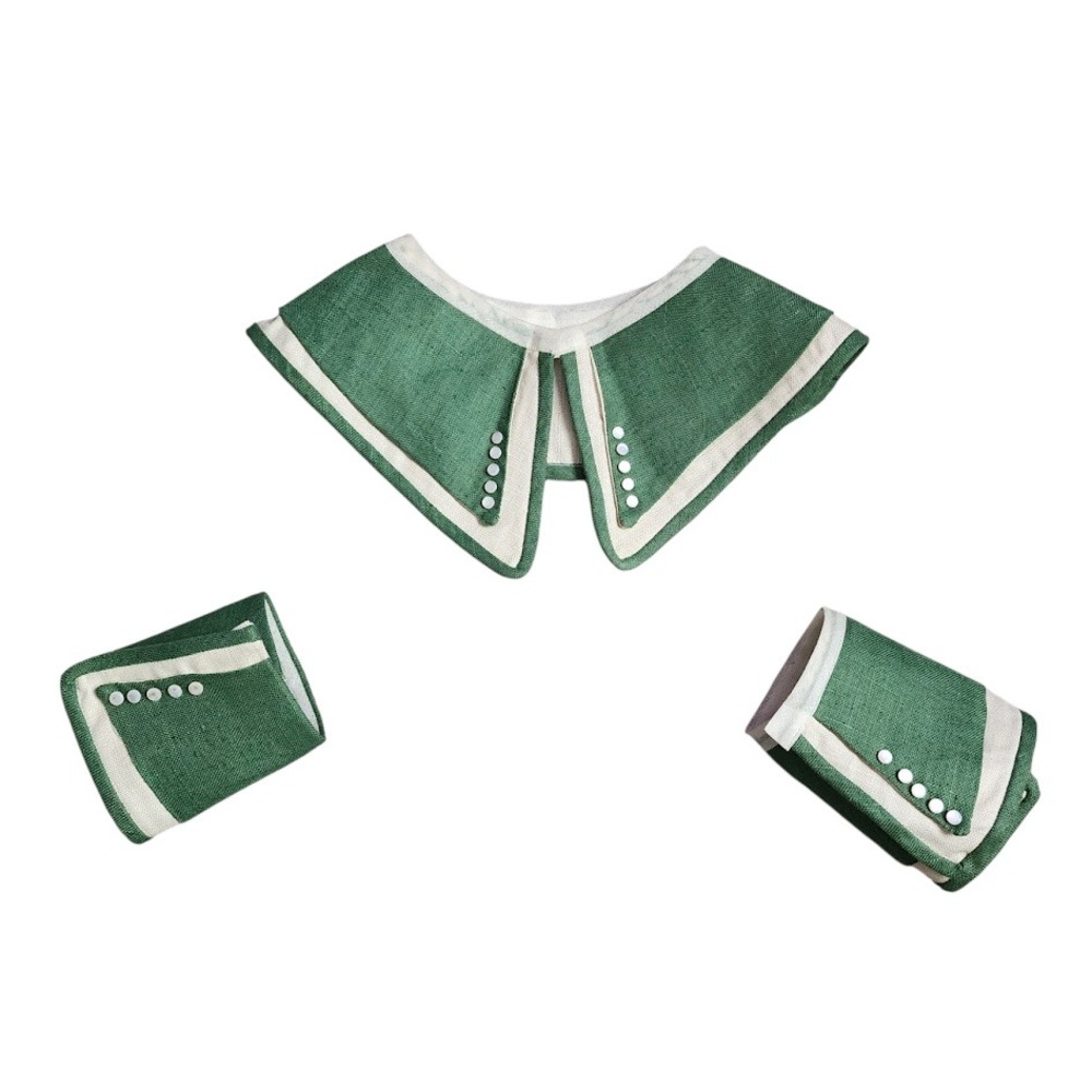 ANTIQUE 1920s Handmade Child Sailor Collar &‎ Cuff Set Green Cream Nautical Set